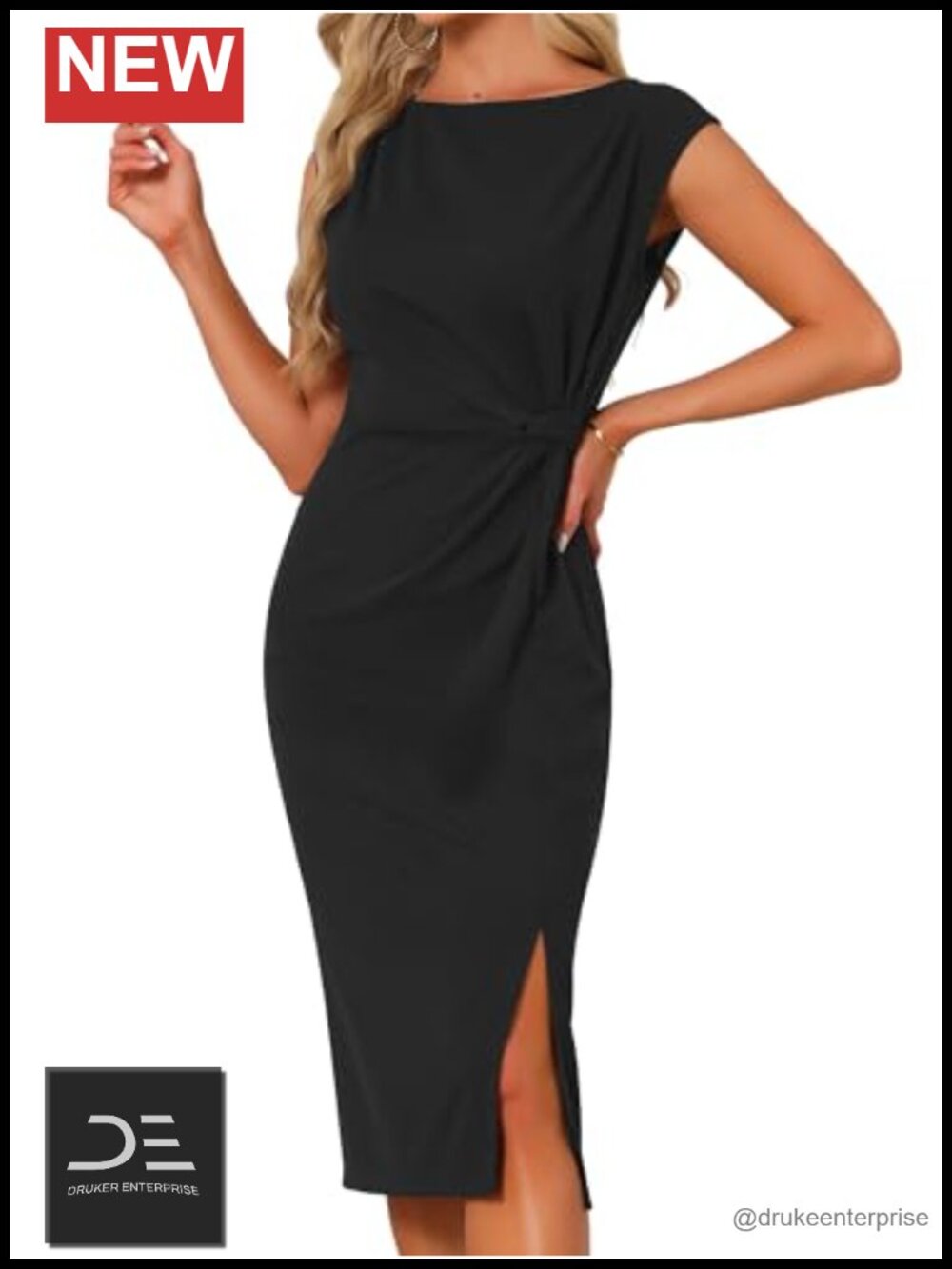 Womens Formal Office Boat Neck Ruched Midi Sheath Work Dress